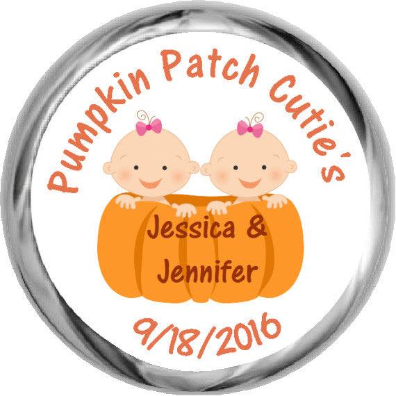 Pumpkin Patch Twin Girls - Kisses Candy Sticker Favors (#HKS26) - StorkBabyGiftBaskets - 1