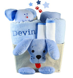 Blue Puppy Baby Shower Basket