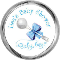 Baby Boy Silver Spoon Stickers - HERSHEY'S Kisses Favors (#HKS02) - StorkBabyGiftBaskets - 1