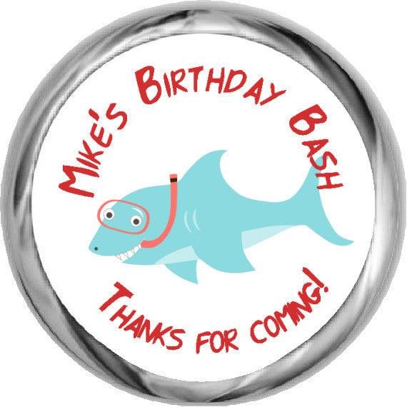 Snorkel Shark Stickers - Personalized HERSHEY KISSES Candy (#HKS313) - StorkBabyGiftBaskets