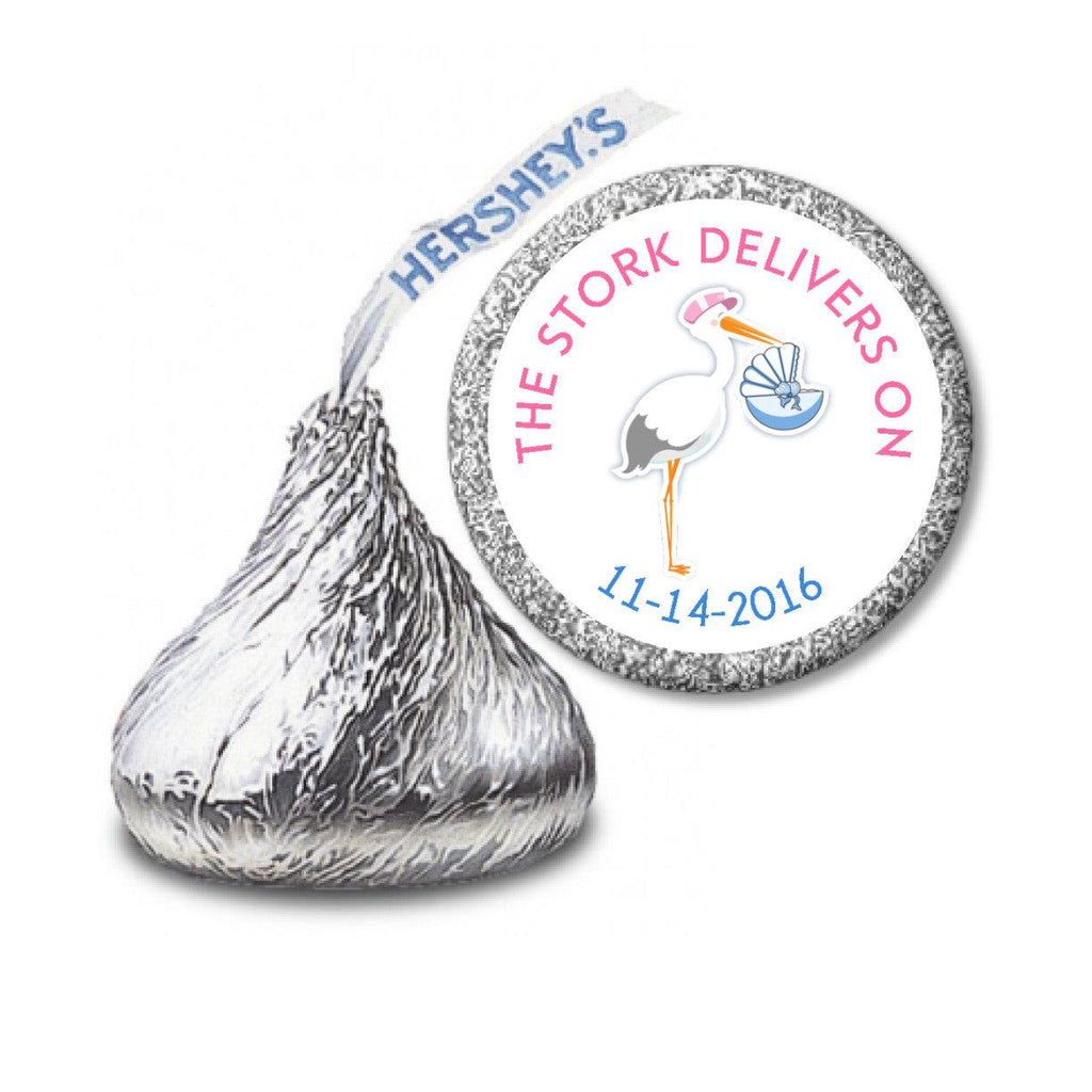 The Stork Delivers Sticker - Personalized Kisses Candy For Baby Shower (#HKS30) - StorkBabyGiftBaskets - 2