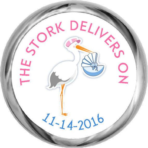 Pink and Blue Storks Sticker - Gender Reveal Candy Favors
