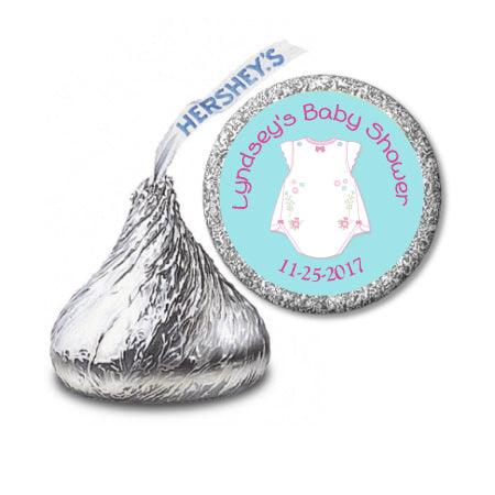 Tickled Pink Girl Baby Shower Kisses Sticker - StorkBabyGiftBaskets.com