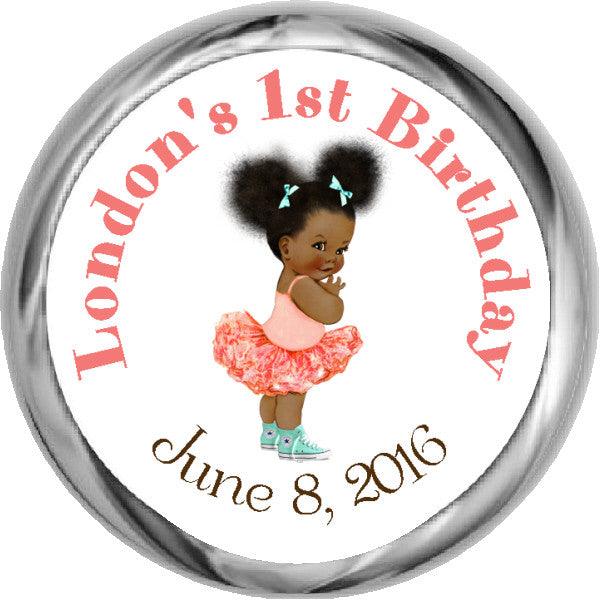 Tutus & Converse African-American Personalized HERSHEY KISS FAVOR (#HKS335) - StorkBabyGiftBaskets